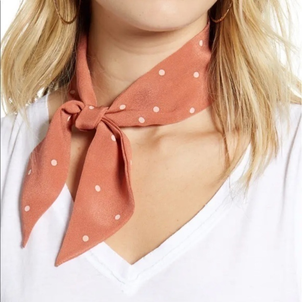 💖Madewell Silk Skinny Bandana Pink Polka Dots